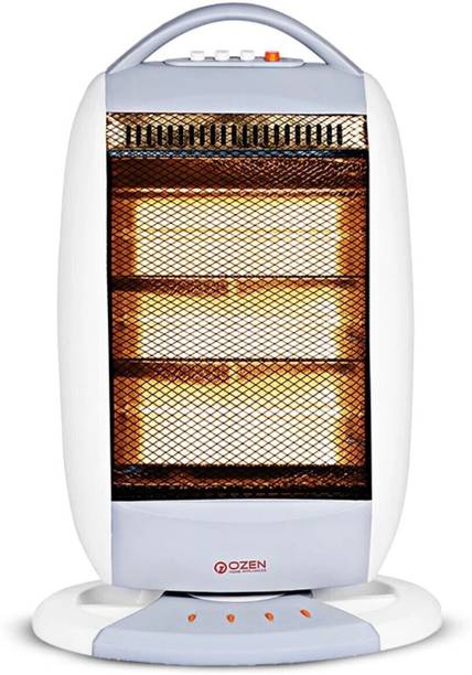 OZEN 3 Rod Halogen Room Heater 800-Watt | Safety Grill | Medium to Large Room | Auto Swing | Noiseless & Energy Efficient | Sturdy & Stylish Table Base | 1 Year Warranty | (OZ-H204) White Color Standard Halogen Room Heater