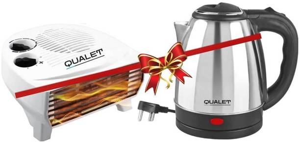 QUALET Super Combo Glitter Super Efficient Electric Kettle (2 L, Silver) & Dazzler 2000 W Fan Room Heater