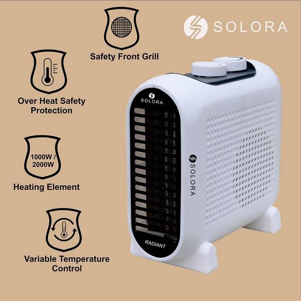 सोलोरा Radiant 1000W/2000W Heater, White/Black(100% Copper Wire) पंखा रूम हीटर