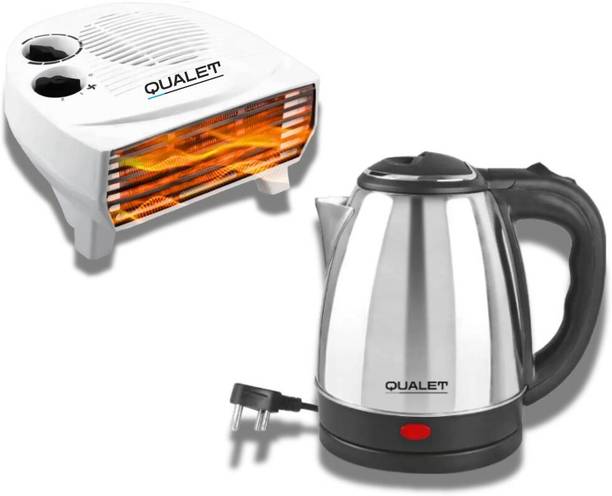 QUALET Super Combo Glitter Super Efficient Electric Kettle (2 L, Silver) & Dazzler 2000 W Fan Room Heater