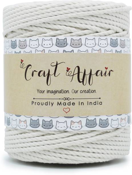 Craft Affair 3ply Twisted Oragnic Cotton Macrame Cord (20 Meter, 4mm) | Macrame Cord For Wall Hangers And Other DIY Projects - Off White