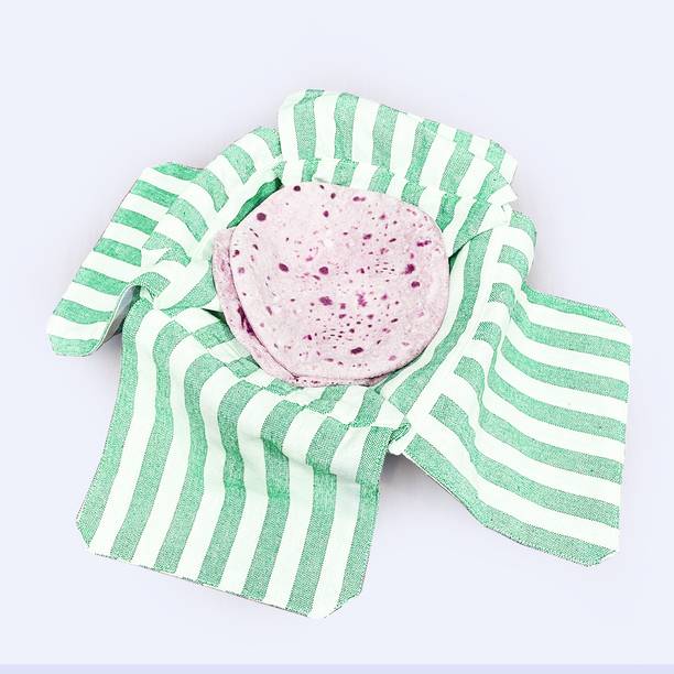 Aarnikawrap Cotton Double Layer Roti Clothes Wrap with Flaps Muslin Cloth for Chapati Striped Roti Square Flap Cover