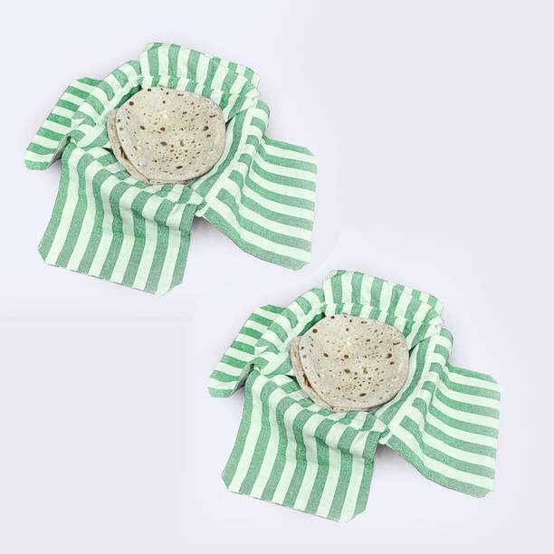 Aarnikawrap Cotton Double Layer Roti Clothes Wrap with Flaps Muslin Cloth for Chapati Striped Roti Square Flap Cover
