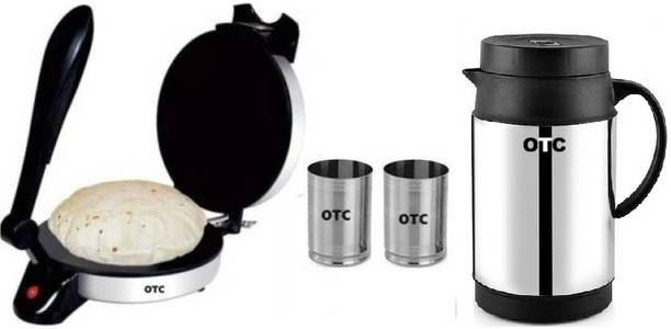 OTC Combo Pack 2 Steel Glass & Flask Kettle Non Stick Electric Roti and Khakra Maker