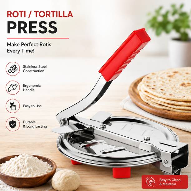 GLOWIRA Stainless Steel Roti Maker / Chapati Press with Ergonomic Handle Roti and Khakra Maker