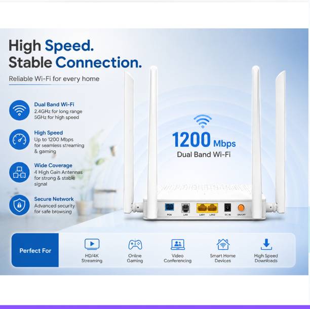 Syrotech WiFi Xpon ONT – S-XPON-2010-WDONTA 102 Wireless Router 2.4 GHz, 5 GHz 1200 Mbps Wifi Speed Dual Band External Antenna Ethernet (Cable Broadband)