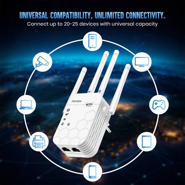 Melbon WIFI Repeater 300Mbps WiFi Range Extender 2.4 GHz 300 Mbps Wifi Speed Dual Band External Antenna Ethernet (Cable Broadband)