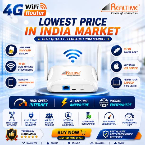 REALTIME Power of Biometrics ) W8+ 5G SIM Router 4G Router 2.4 GHz 100 Mbps Wifi Speed Single Band External Antenna MiFi (Sim Based)