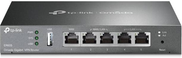 TP-Link ER605 Omada Gigabit Multi-WAN VPN Router with 5 Gigabit Ports, USB WAN Backup Wireless Router 0 GHz 1000 Mbps Wifi Speed NA Ethernet (Cable Broadband)
