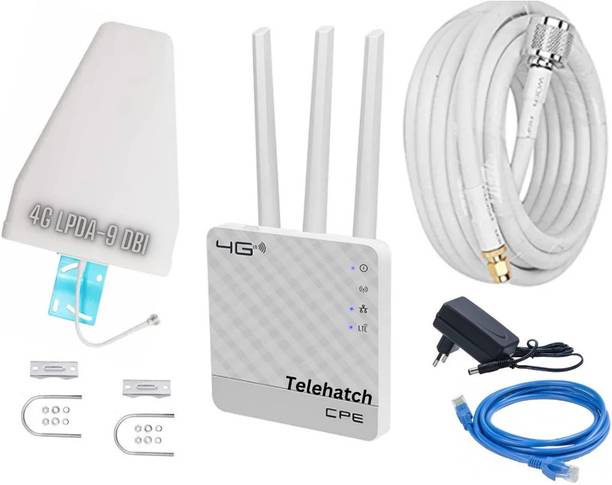 Telehatch 4G High Speed INTERNET WiFi Router with Outdoor Antenna 4G Router 2.4 GHz 300 Mbps Wifi Speed Quad Band Internal & External Antenna MiFi (Sim Based)