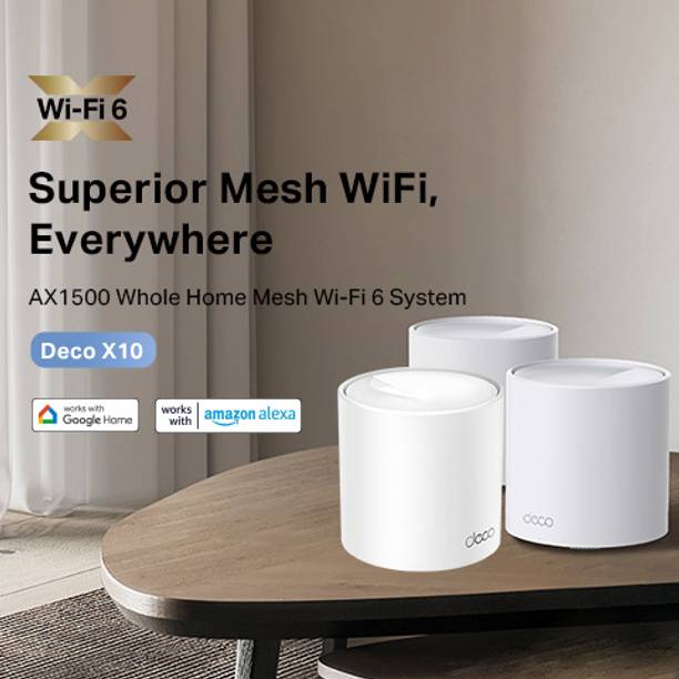 TP-Link Deco X10(3-pack) AI Driven Whole Home Mesh Wi-Fi 6 Mesh Router 2.4 GHz, 5 GHz 1500 Mbps Wifi Speed Dual Band Internal Antenna Ethernet (Cable Broadband)