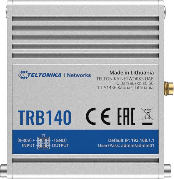 Teltonika TRB140 INDUSTRIAL RUGGED LTE GATEWAY 4G Router 0 GHz 150 Mbps Wifi Speed NA Ethernet (Cable Broadband)