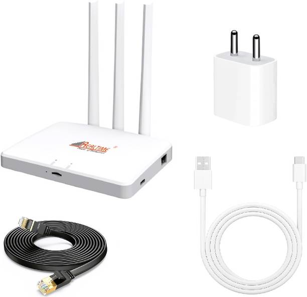 Realtime W8+ 5G Wi-Fi Router with Free Adapter + USB Cable + Lan Cable Router 2.4 GHz 100 Mbps Wifi Speed Single Band External Antenna MiFi (Sim Based)