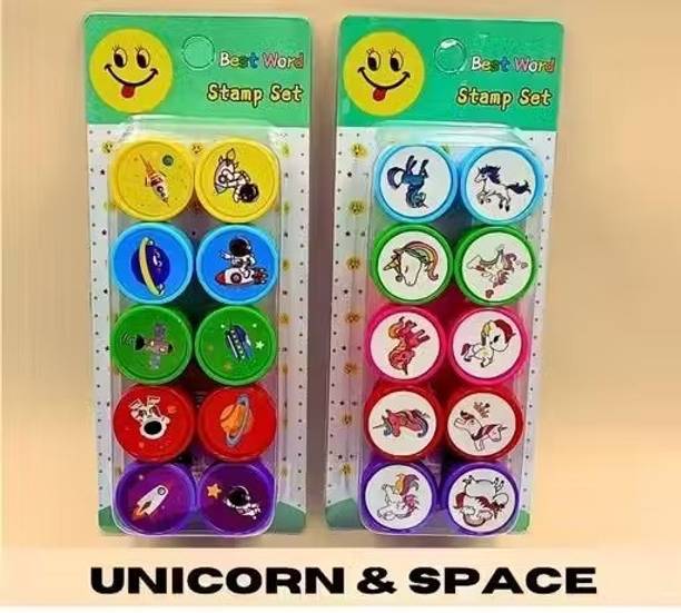 zizi Stamps for Kids 10 Unicorn and 10 Space | Birthday Party Return Gift stamp