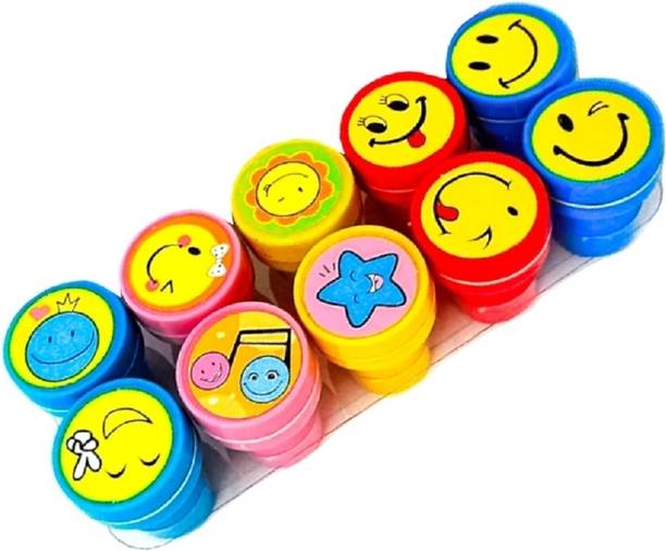 madhufashoin Pack of 10 Emoji Stamp with Smiley Design Face Stamps Gift for kids Smiley Stamp Pre inked