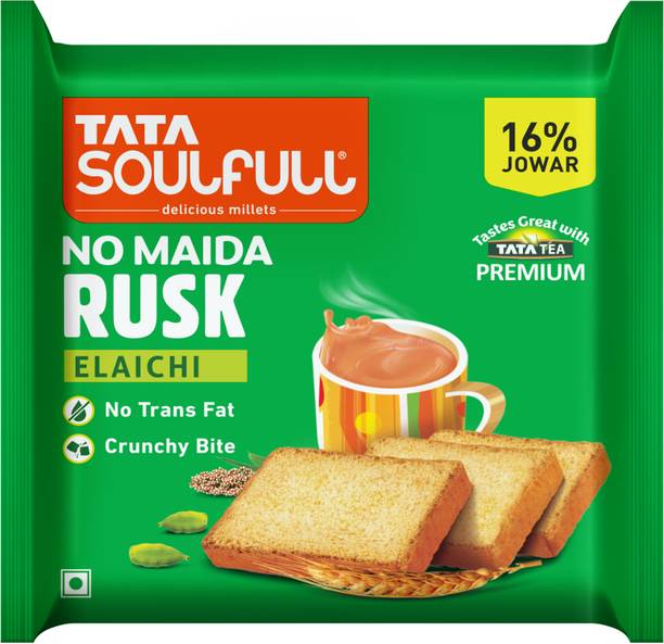 Tata Soulfull No Maida, Made with Whole Wheat Flour (Atta) & 16% Jowar, Crunchy Elaichi flavored Elaichi Rusk
