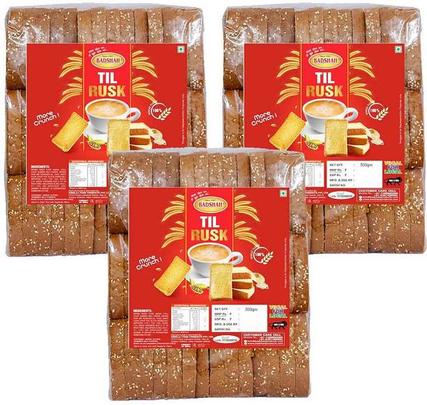 BADSHAH MILK RUSK Til Rusk Toast Goodness of Elaichi Flavour Rusk in Fresh No Maida (Pack of 3) Til flavored Elaichi Rusk