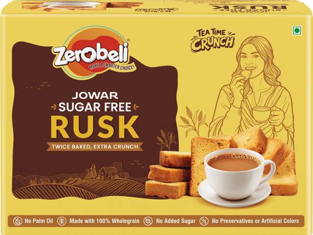 Zerobeli Sugar-Free Jowar Rusk | High Fiber Rusk| No Added Sugar,No maida & No Palm Oil | Jowar flavored Millet Rusk
