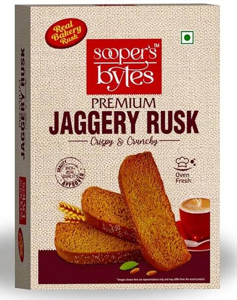Sooper's Bytes Premium Jaggery (Gur) Rusk Jaggery flavored Wheat Rusk