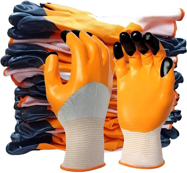 Donizard Tiger Multipurpose Heavy Duty Reusable Coated Safety for Industrial Contraction Nitrile, Nylon  Safety Gloves