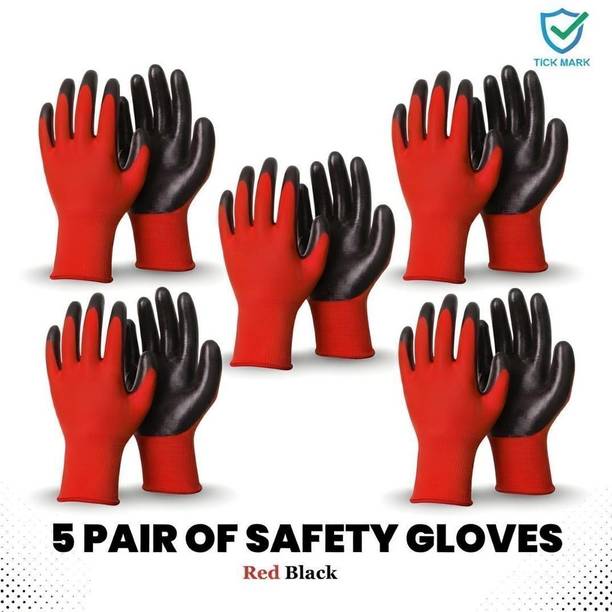 tick mark 5 PAIR Cut Resistant Hand Safety Gloves Cut-Proof Protection with Rubber Grade Nylon Safety Gloves
