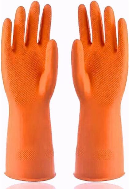 7SHIELD 1Pair Rubber Gloves for Cleaning – Orange, Reusable, Chemical-Resistant Design Rubber  Safety Gloves