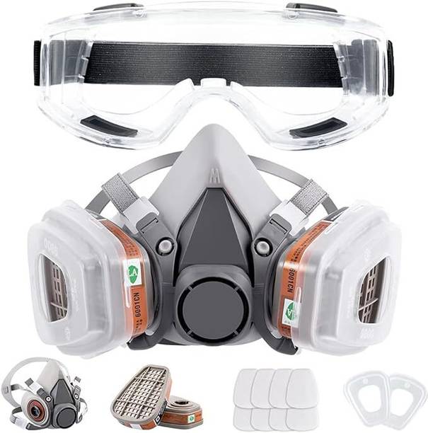 JEMICA Respirator Reusable Half Face Cover Gas Mask with Safety Glasses Filters for Painting, chemical, Polishing,and Other Work Protection Laboratory, Welding, Wood-working  Safety Goggle