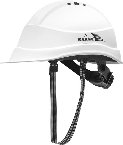 Karam PN 542 Super White Safety Helmet with Adjustable Chin Strap & Rachet Type Adjustment Construction Helmet