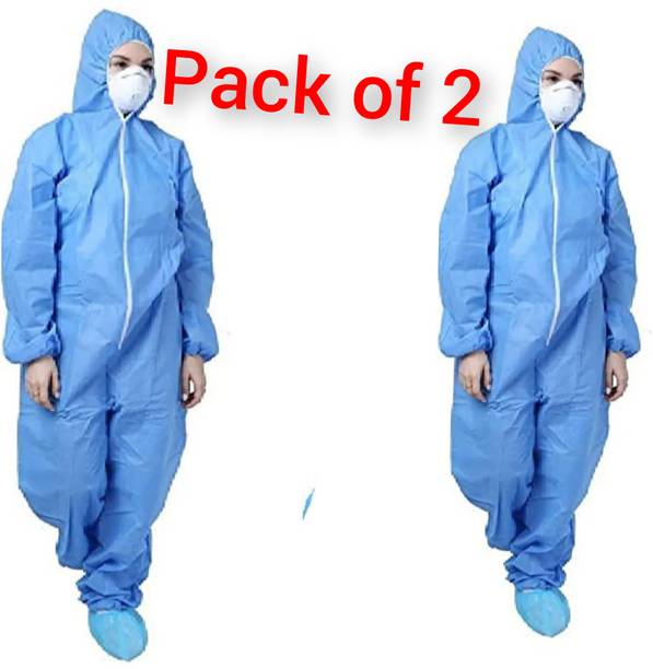 GLAMY COUTURE 80 GSM NON WOVEN PPE COVERALL ATTACH HOOD & SHOE COVER (PACK OF 2) free size Safety Jacket