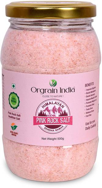 Orgrain India Himalayan Pink Rock Salt 500g, Fine Grain Namak, No Chemicals, 80+ Minerals Rock Salt
