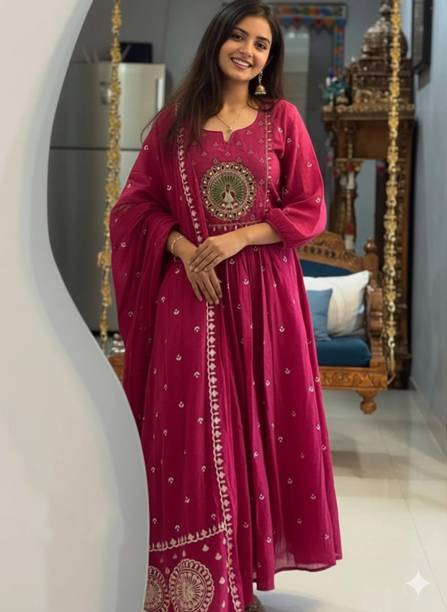 161 Embroidered Anarkali Kurta, Bottom & Dupatta Set