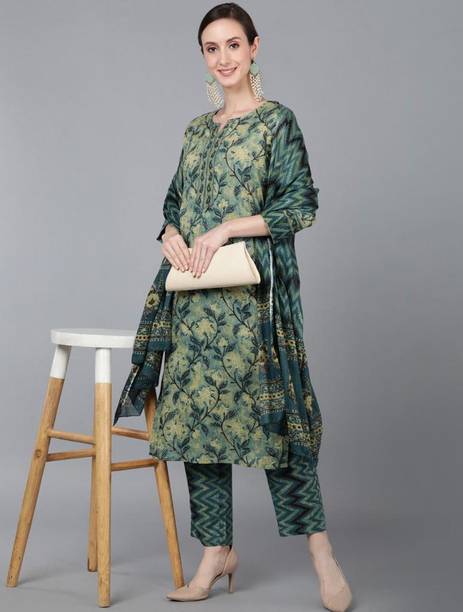 NP_Goldy Green M4_S Printed Kurta, Trouser/Pant & Dupatta Set