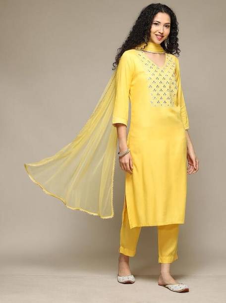 Woven Kurta, Trouser/Pant & Dupatta Set