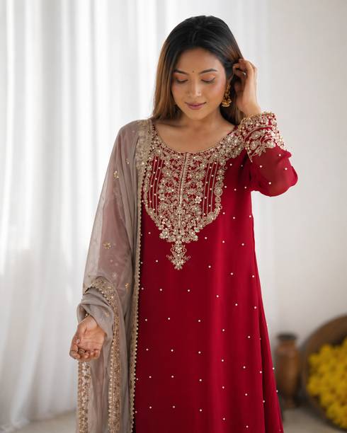 Sivra Fashion Embroidered Kurta, Sharara & Dupatta Set