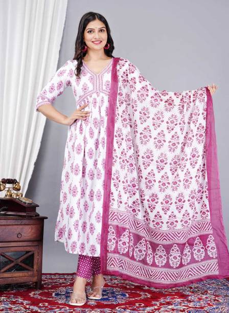 Floral Print Kurta, Palazzo & Dupatta Set