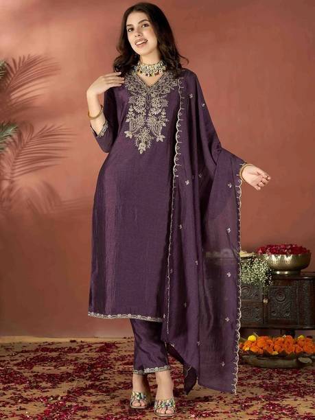 Women Art Silk Kurti Pant Dupatta Set