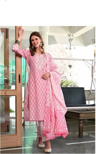 Floral Print Kurta, Trouser/Pant & Dupatta Set
