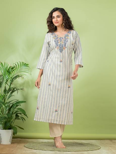 Striped Kurta, Trouser/Pant & Dupatta Set