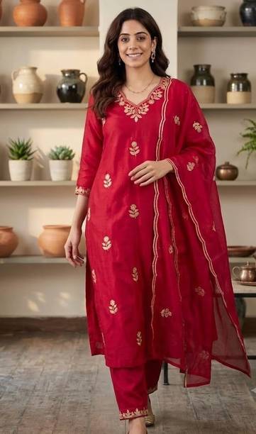 Women Embroidered Women For Kurta Pant Dupatta Set Embroidered Kurta, Salwar & Dupatta Set
