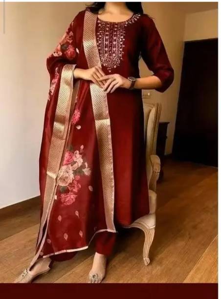1 CARAT FASHION Embroidered Kurta, Trouser/Pant & Dupatta Set