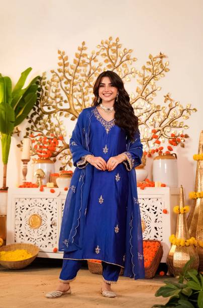 KEYA Embroidered Kurta, Trouser/Pant & Dupatta Set