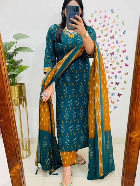 Printed, Embroidered Kurta, Palazzo & Dupatta Set