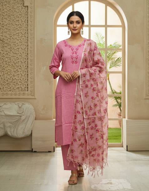 Women Khadi Cotton Kurta Pant Dupatta Set