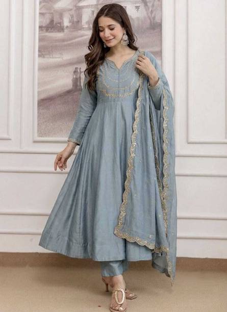 Printed Anarkali Kurta, Bottom & Dupatta Set