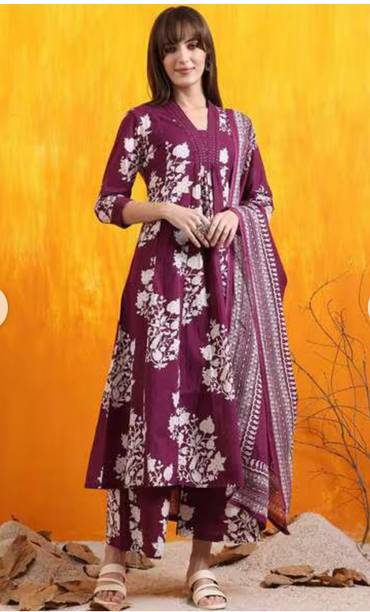 Ritvaa Printed Kurta, Palazzo & Dupatta Set