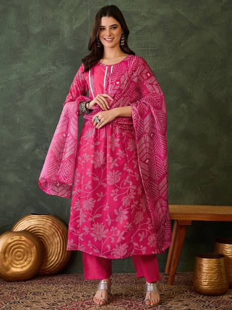 Anjaneyaglobal Women Cotton Rayon Kurta Pant Dupatta Set