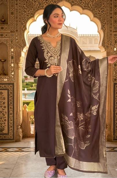Women embroidered kurta set for women kurta pant Set Embroidered Kurta, Trouser/Pant & Dupatta Set