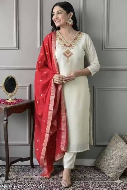 Women Embroidered Women For Kurta Pant Dupatta Set Embroidered Kurta, Salwar & Dupatta Set