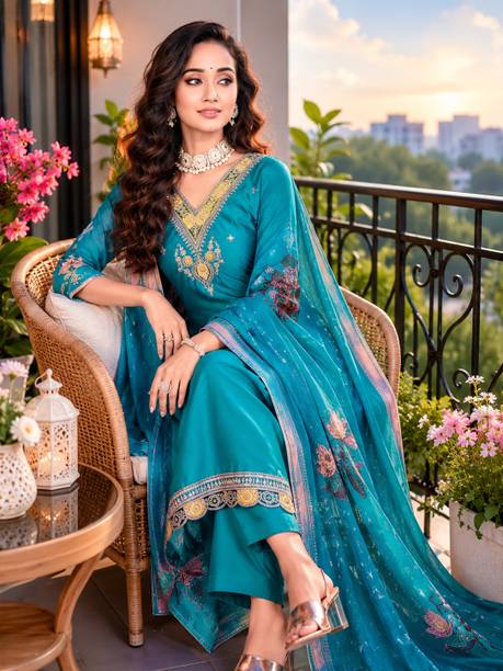 Self Design Kurta, Trouser/Pant & Dupatta Set