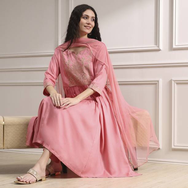 Embroidered Kurta, Palazzo & Dupatta Set